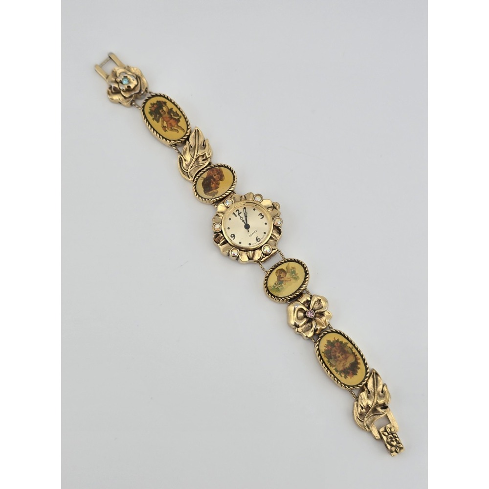 Vintage Slider Charm Working Watch - Cherub Victorian Revival AB Rhinestone - Picture 3 of 13